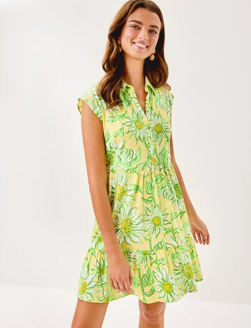Lilly Pulitzer Arley Dress XS Limoncello Sunbelievable Tiered Botanical Beach